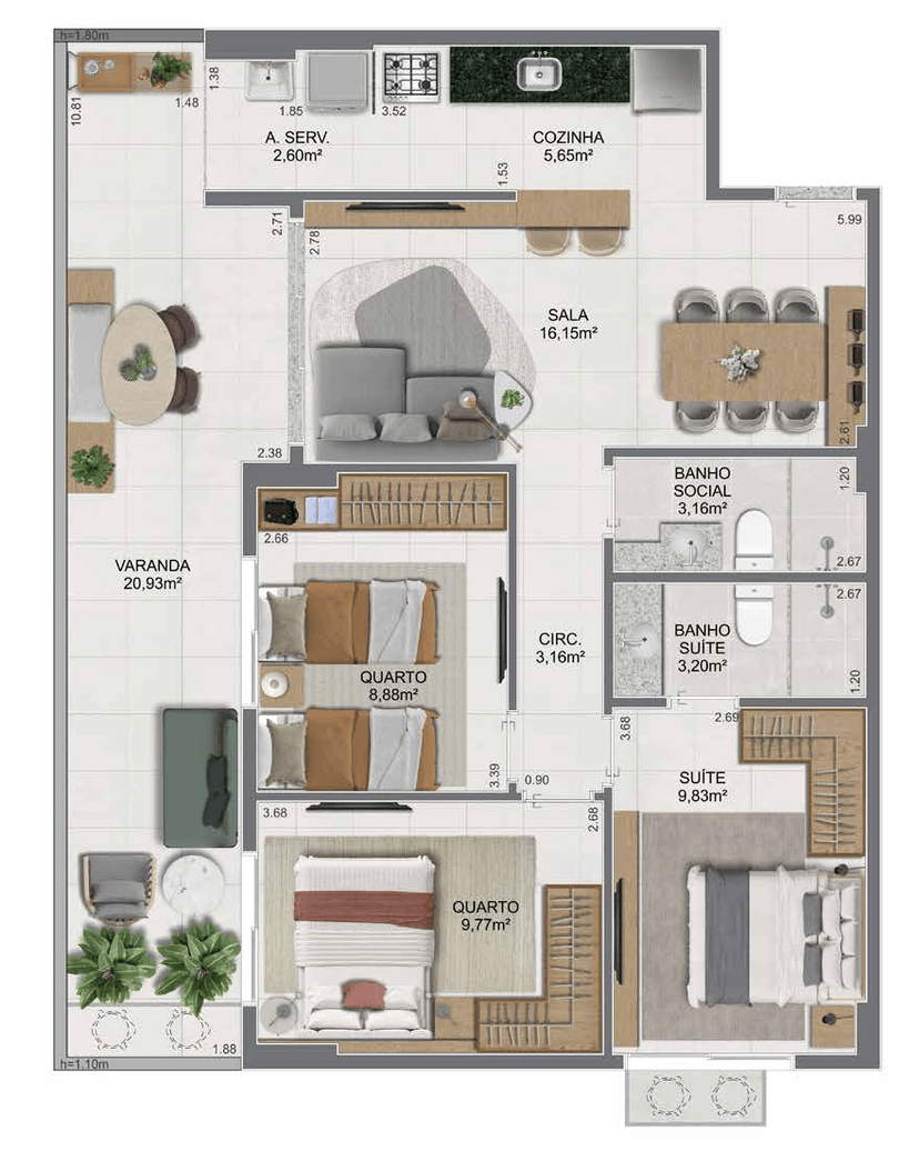 Planta humanizada — Apartamento 1401