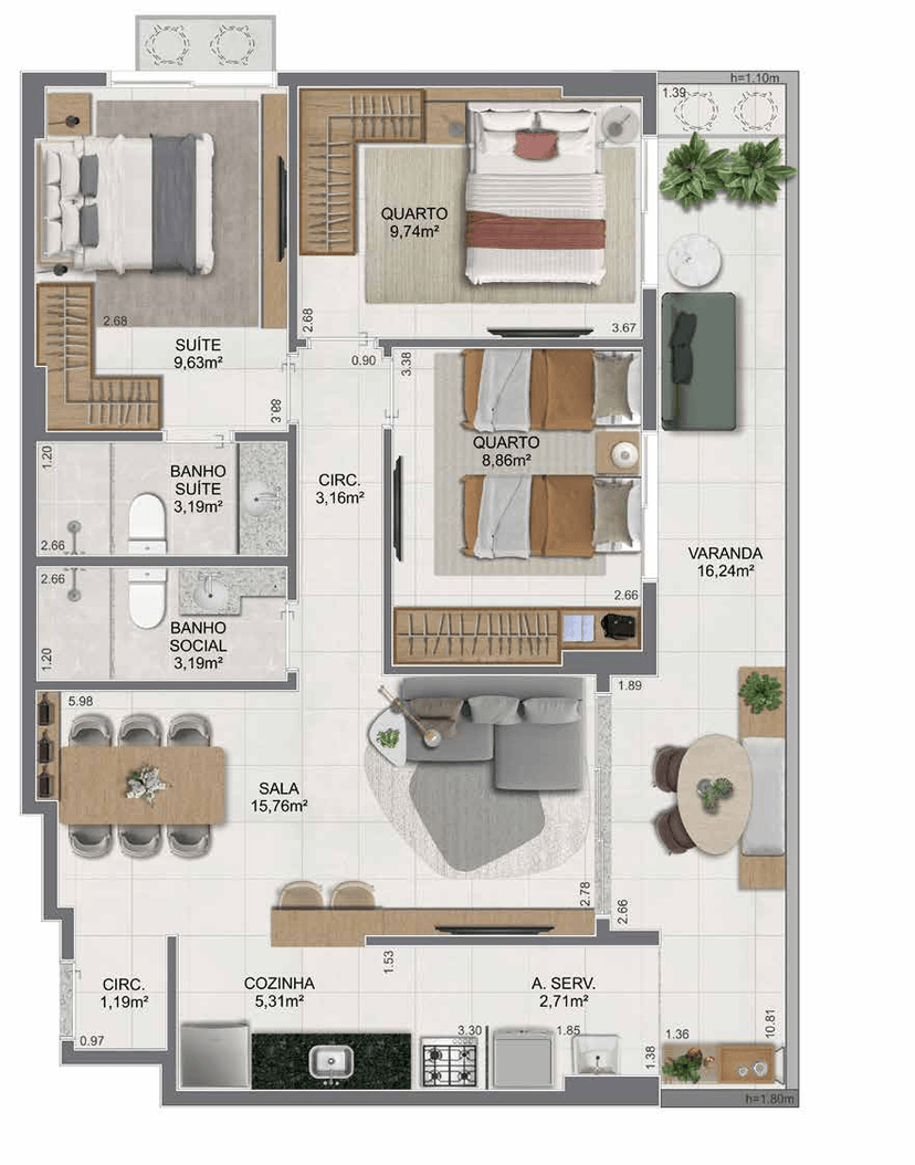 Planta humanizada — Apartamento 1404