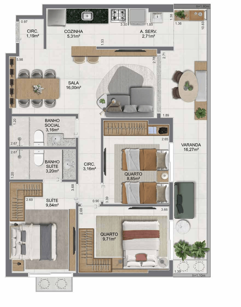 Planta humanizada — Apartamento 1405