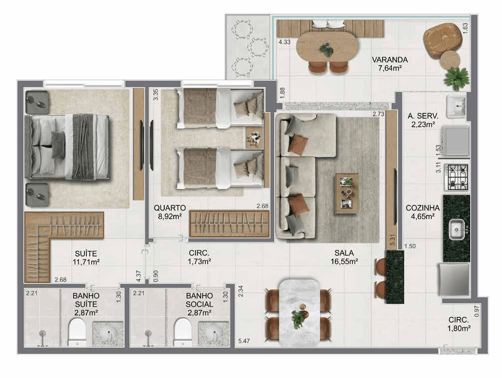 Planta humanizada — Apartamento 403 ao 1303