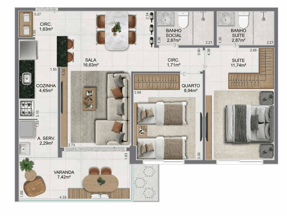 Planta humanizada — Apartamento 406 ao 1306